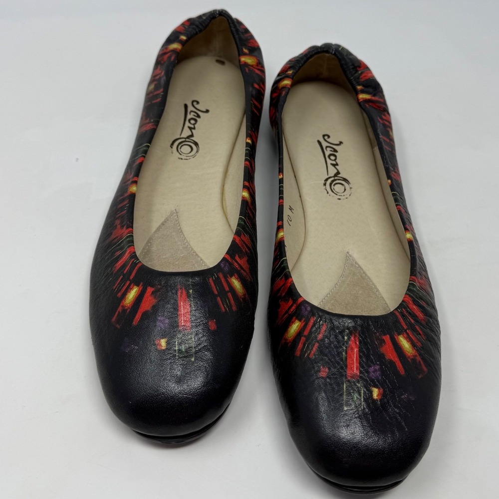 Icon 101 Womens Black Leather Abstract Art Print Ballet Flats Size 10 M